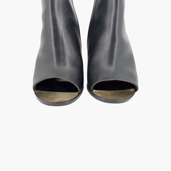 Chanel Black Leather Peep Toe CC Wedge Heel Ankle Booties Shoes Size 39 US 8–8.5 - Picture 5 of 15